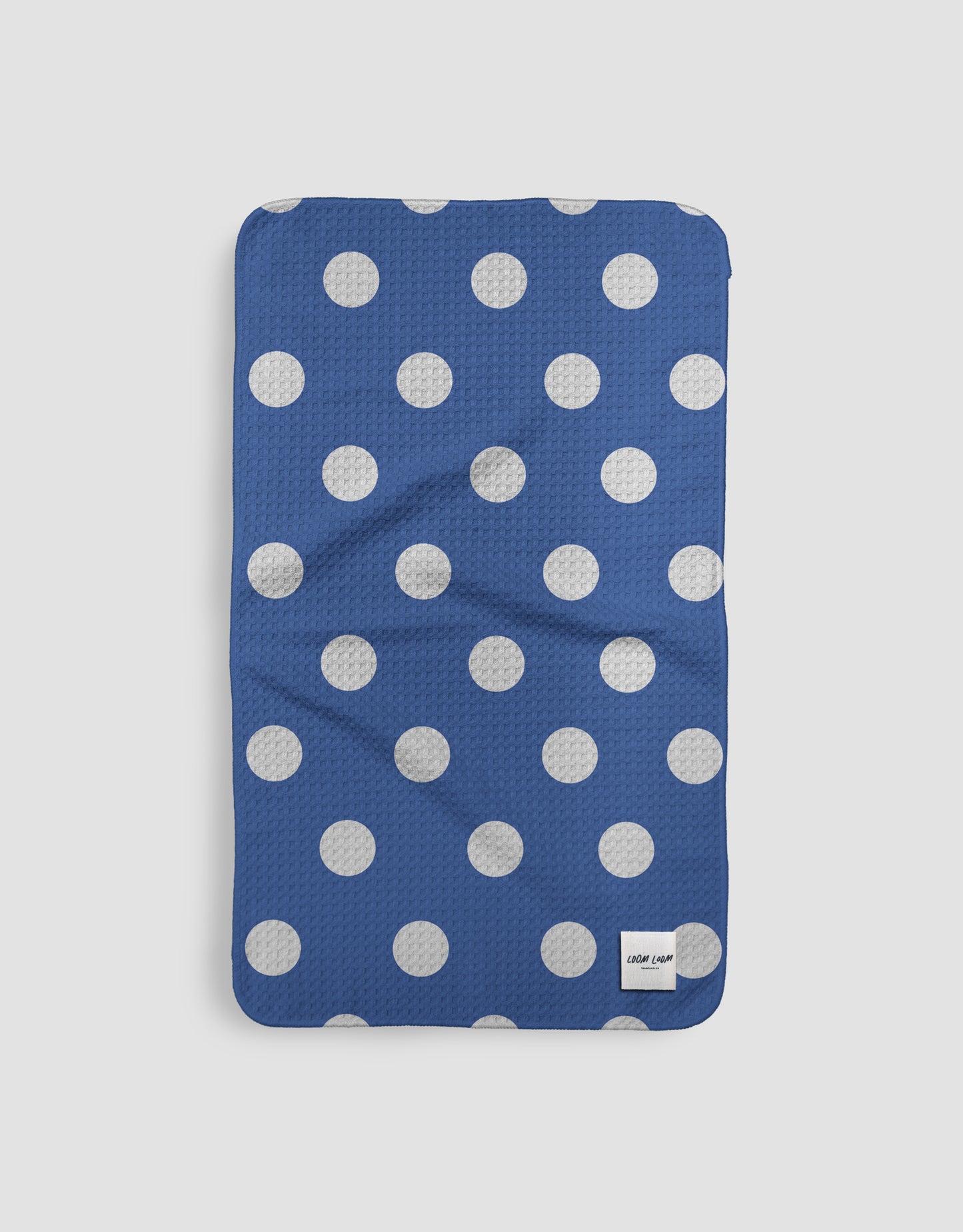 Loom Loom Kitchen Tea Towel - Royal Blue White Polka Dots Pattern Print Eco Microfiber Waffle Woven Towels