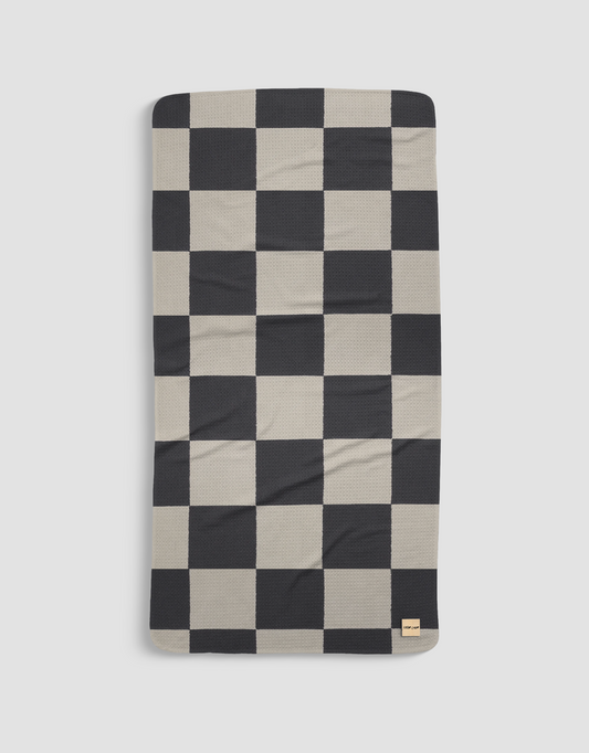 Loom Loom Bath Beach Towel - Black White Checkerboard Checkered Pattern Print Eco Microfiber Waffle Woven Towels