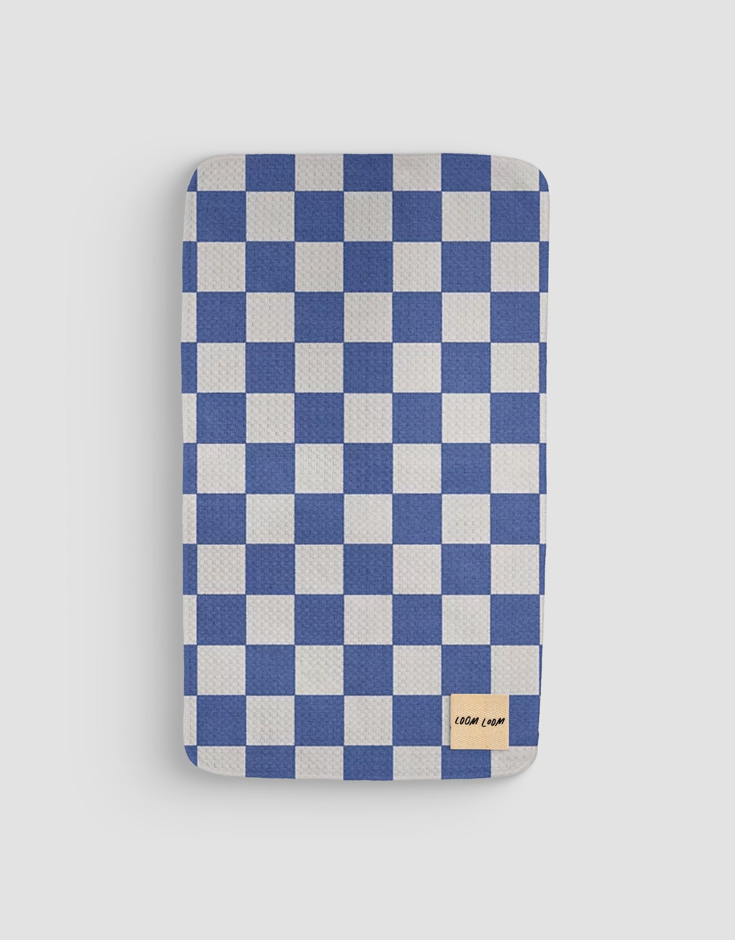 Loom Loom Bath Hand Towel - Royal Blue Checkerboard Print Eco Microfiber Waffle Woven Towels