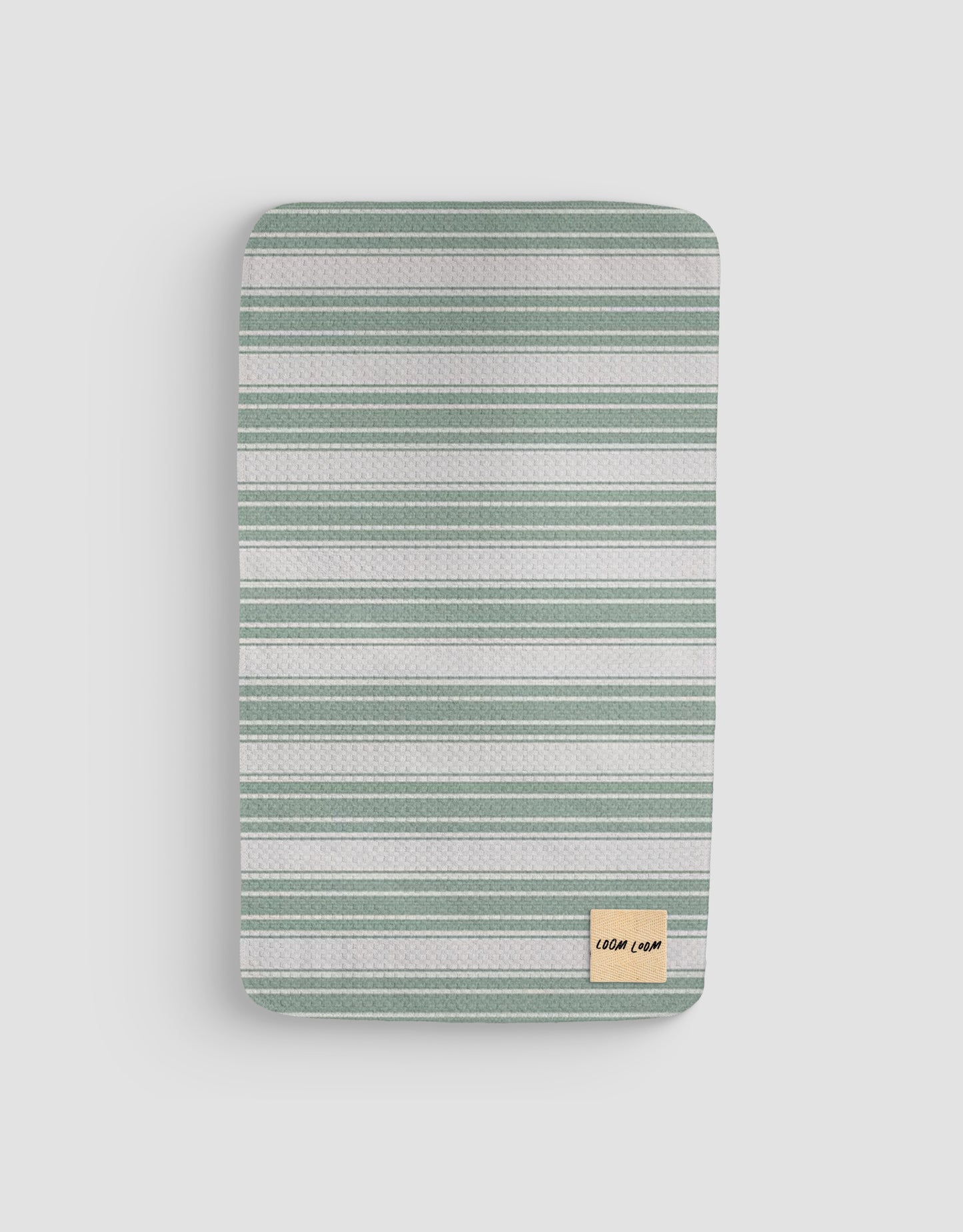 Loom Loom Bath Hand Towel - Green White Grouped Stripes Pattern Print Eco Microfiber Waffle Woven Towels