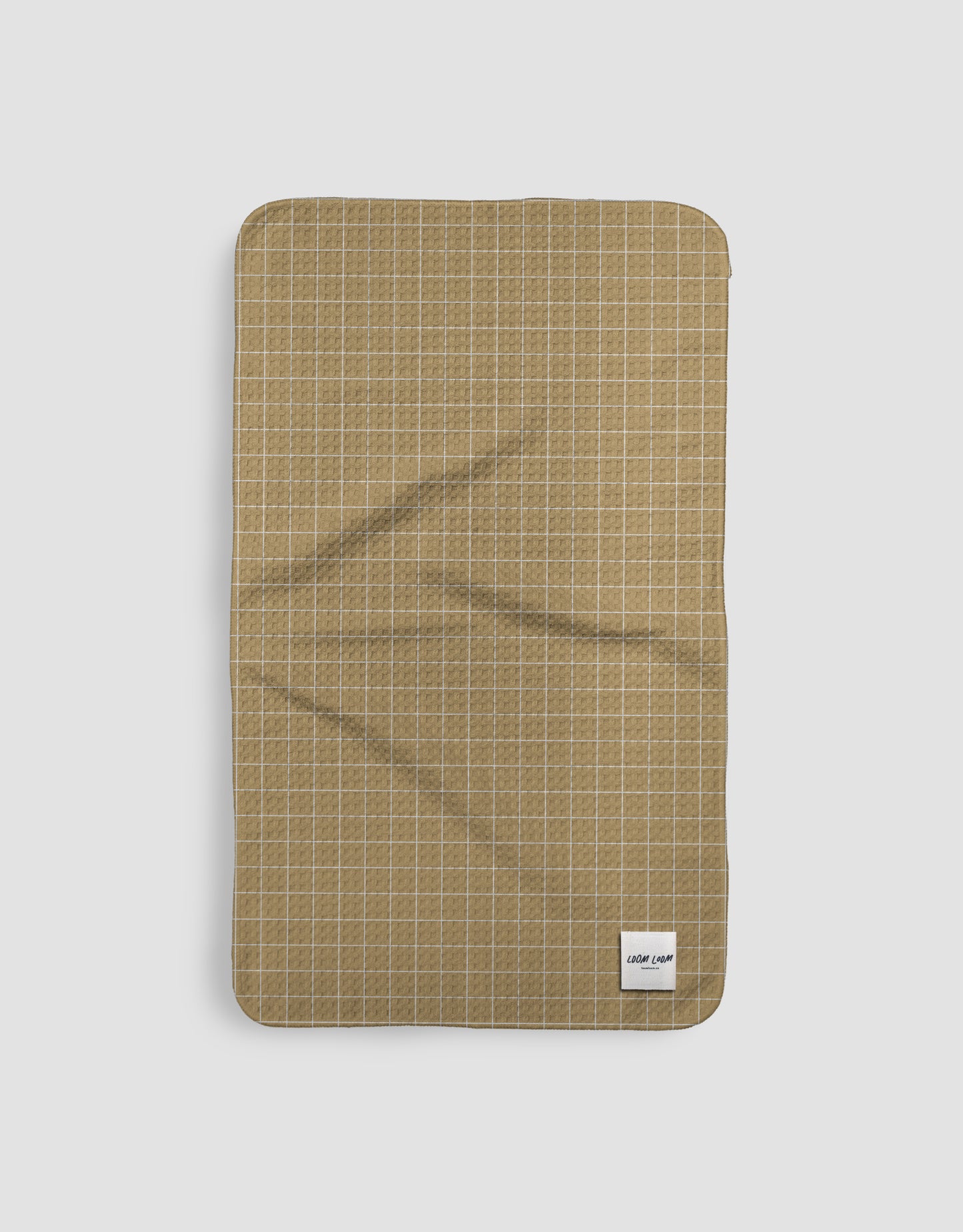 Loom Loom Kitchen Tea Towel - Tan White Grid Squares Pattern Print Eco Microfiber Waffle Woven Towels