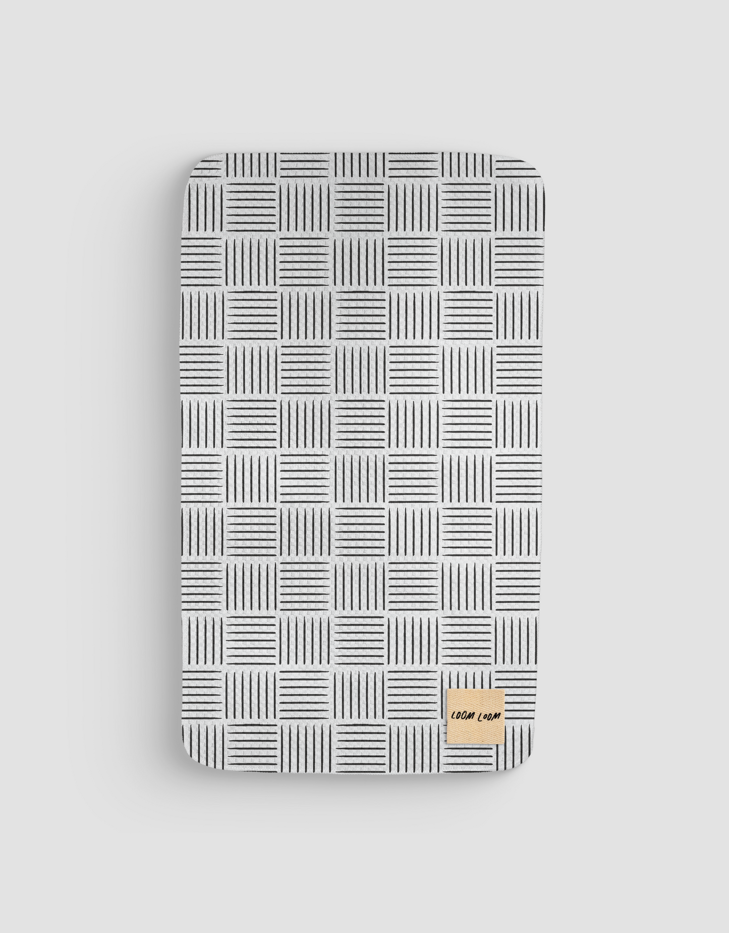 Loom Loom Kitchen Tea Towel - Black White Lines Grid Pattern Print Eco Microfiber Waffle Woven Towels