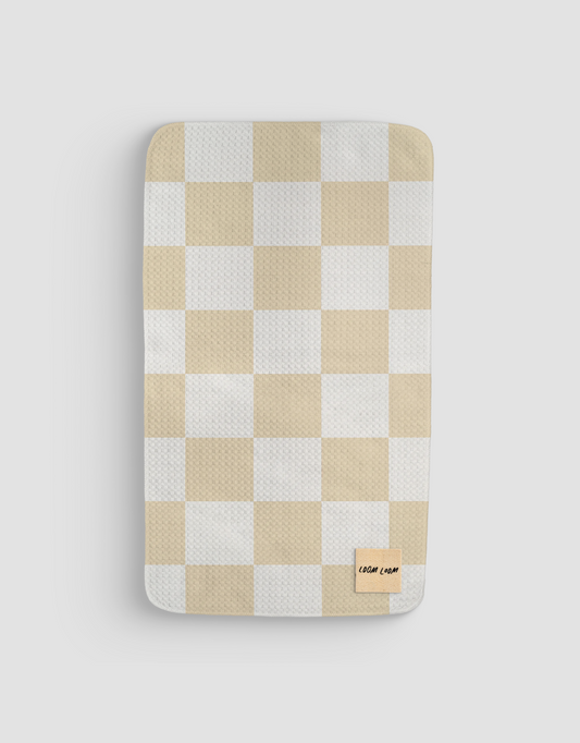 Loom Loom Bath Hand Towel - Yellow White Checkerboard Print Eco Microfiber Waffle Woven Towels