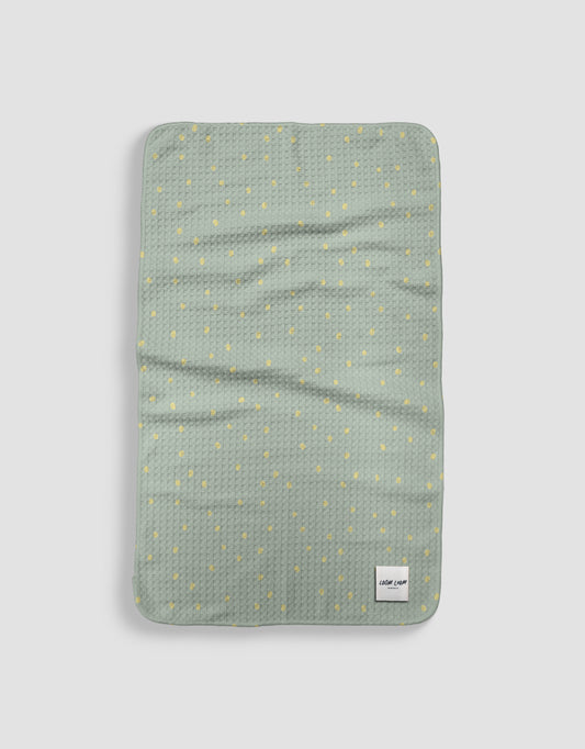 Loom Loom Kitchen Tea Towel - Yellow Green Polka Dots Pattern Eco Microfiber Waffle Woven Towels