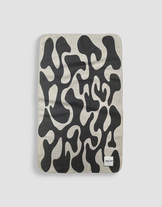 Loom Loom Kitchen Tea Towel - Black White Coral Abstract Pattern Print Eco Microfiber Waffle Woven Towels