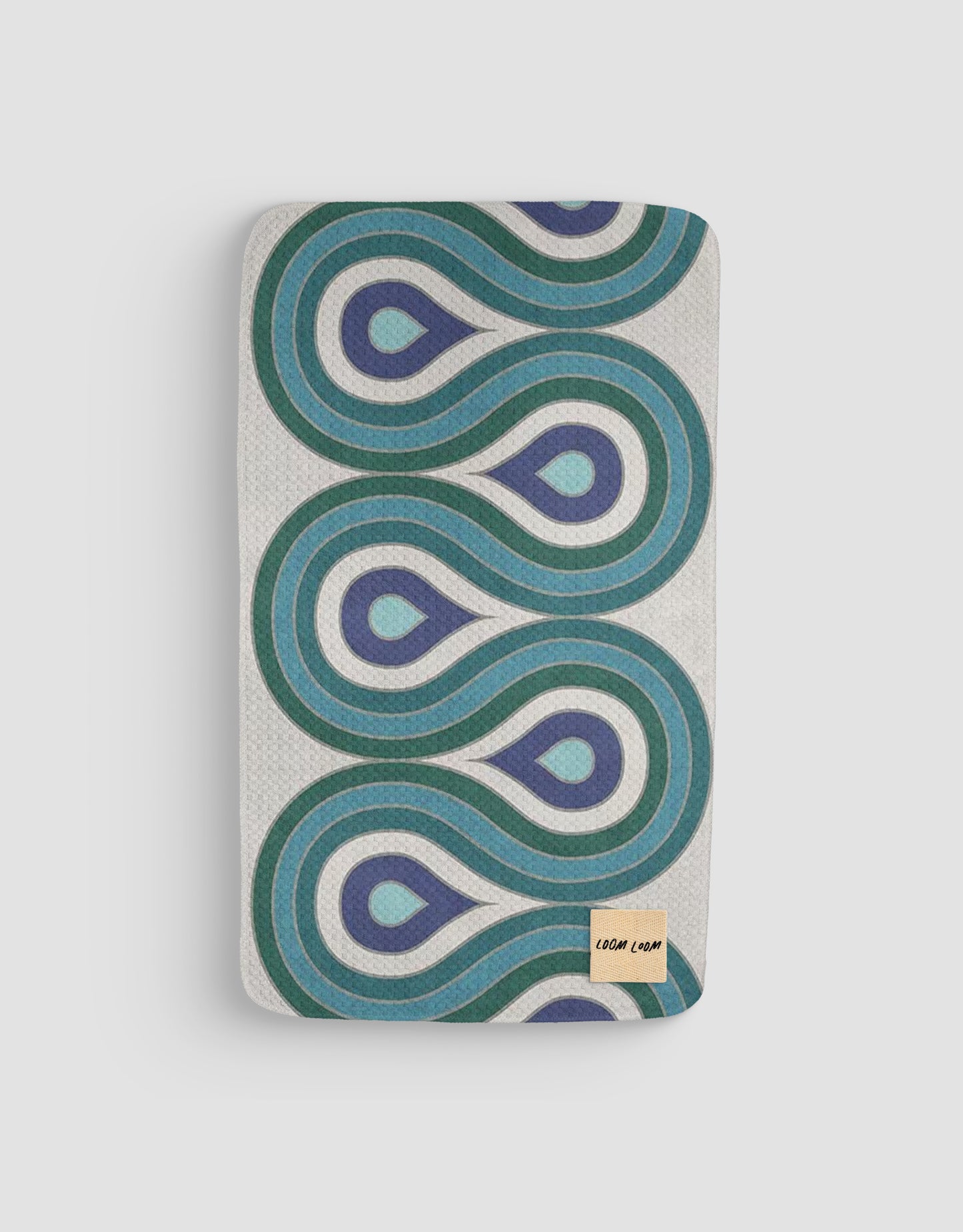 Loom Loom Bath Hand Towel - White Teal Blue Winding Modern Minimal Print Eco Microfiber Waffle Woven Towels