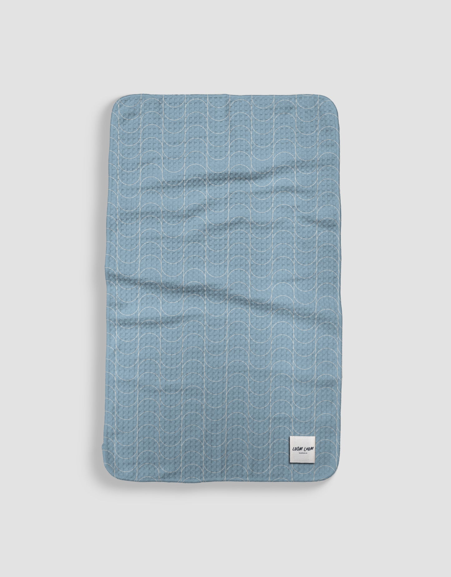 Loom Loom Kitchen Tea Towel - Light Blue White Line Pattern Print Eco Microfiber Waffle Woven Towels