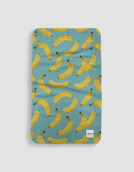 Loom Loom Kitchen Tea Towel - Green Yellow Banana Pattern Print Eco Microfiber Waffle Woven Towels