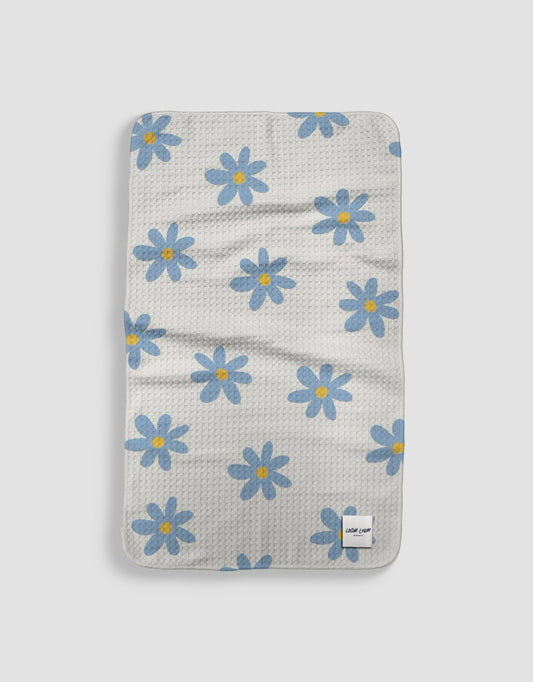 Loom Loom Kitchen Tea Towel - Light Blue Cute Flower Pattern Print Eco Microfiber Waffle Woven Towel