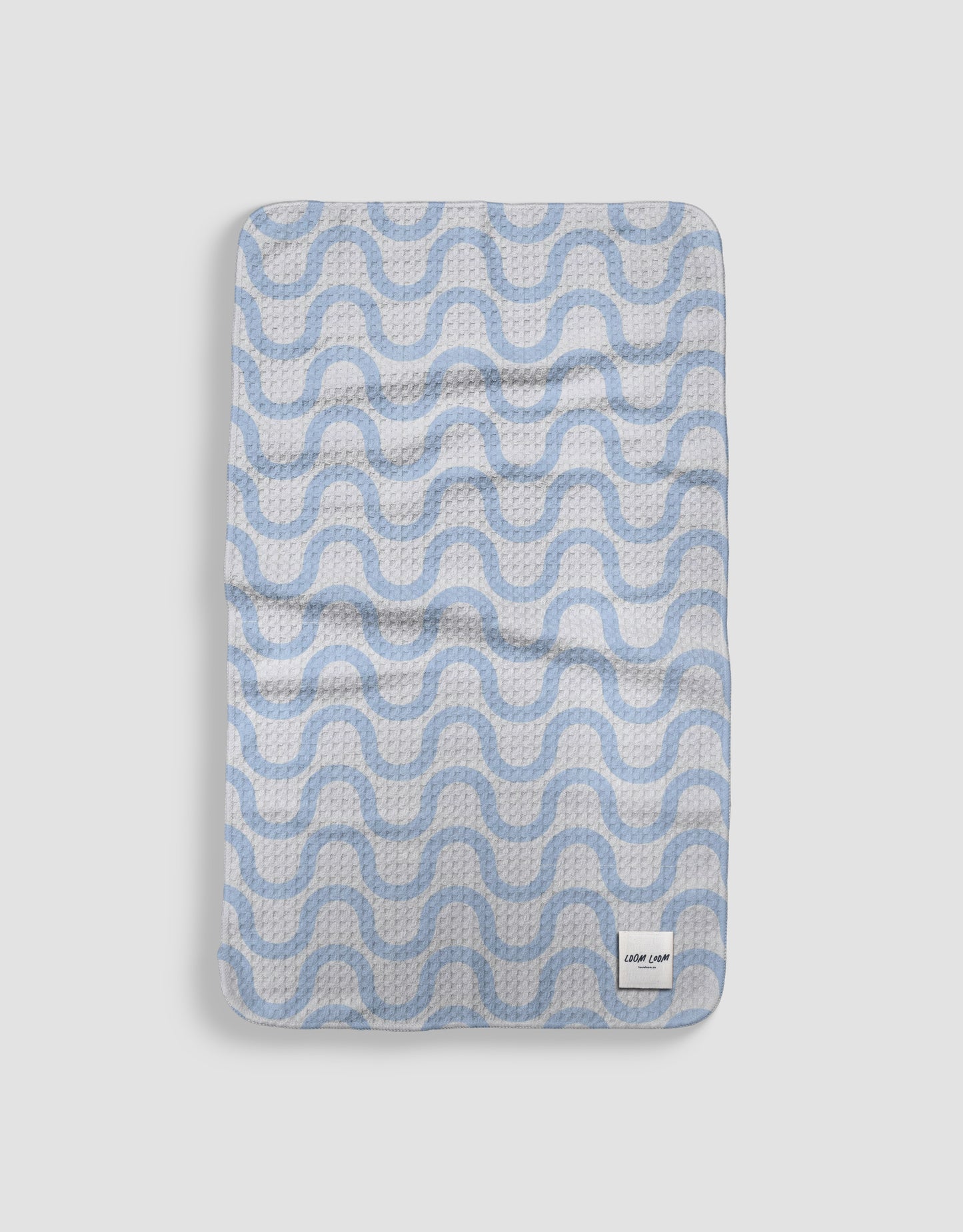 Loom Loom Kitchen Tea Towel - Light Blue White Wavy Stripes Pattern Print Eco Microfiber Waffle Woven Towels