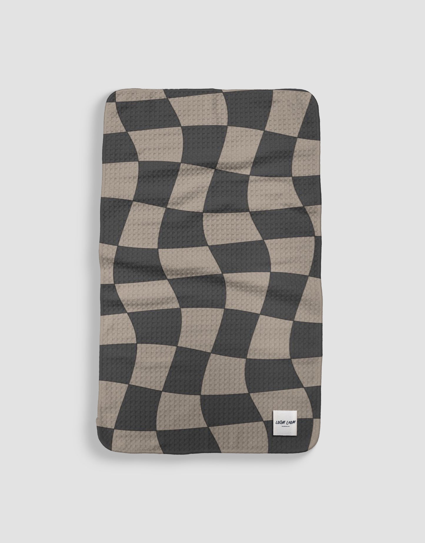 Loom Loom Kitchen Tea Towel - Brown Black Warped Checkerboard Pattern Print Eco Microfiber Waffle Woven Towel