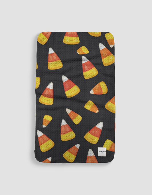 Loom Loom Kitchen Tea Towel - Black Orange White Candy Corn Halloween Pattern Print Eco Microfiber Waffle Woven Towel