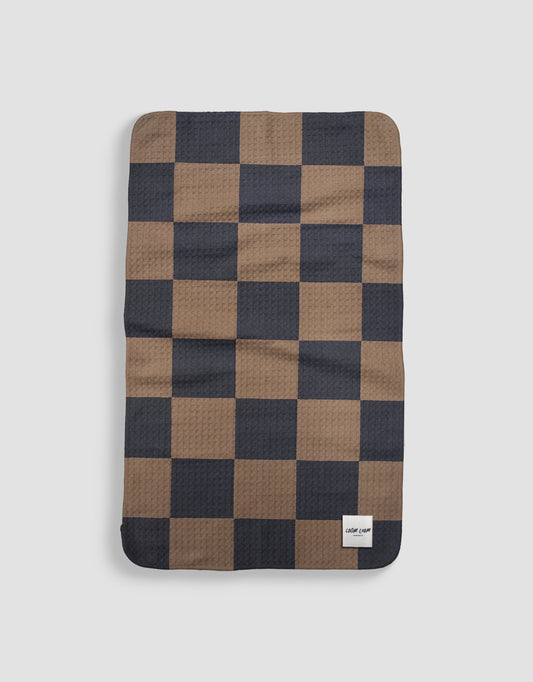 Loom Loom Bath Hand Towel - Black Brown Checkerboard Pattern Print Eco Microfiber Waffle Woven Towels