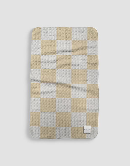 Loom Loom Kitchen Tea Towel - Yellow Checkerboard Pattern Print Eco Microfiber Waffle Woven Towels