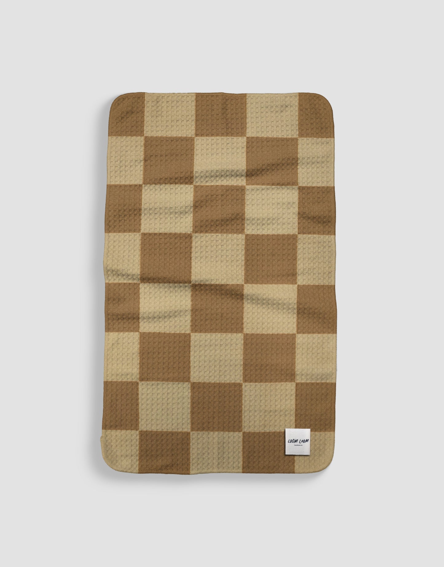 Loom Loom Bath Hand Towel - Tan Gold Checkerboard Pattern Print Eco Microfiber Waffle Woven Towels