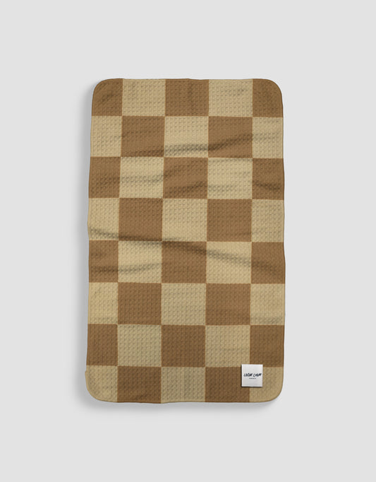 Loom Loom Kitchen Tea Towel - Gold Tan Checkerboard Pattern Print Eco Microfiber Waffle Woven Towels