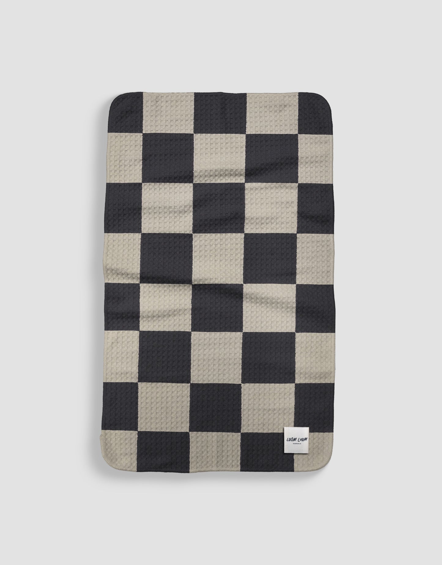 Loom Loom Kitchen Tea Towel - Black White Checkerboard Pattern Print Eco Microfiber Waffle Woven Towels