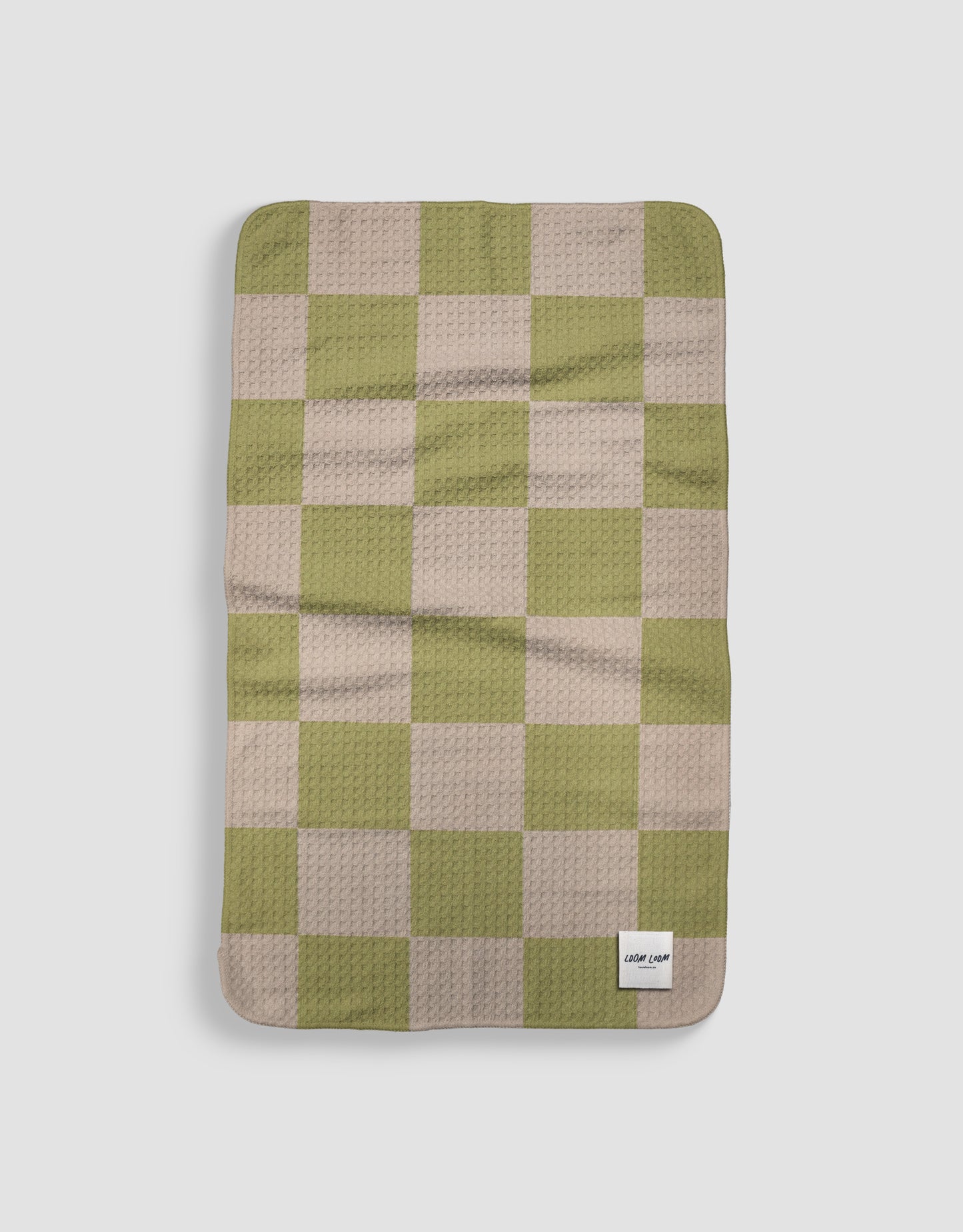 Loom Loom Kitchen Tea Towel - Pink Yellow Green Checkerboard Pattern Print Eco Microfiber Waffle Woven Towels