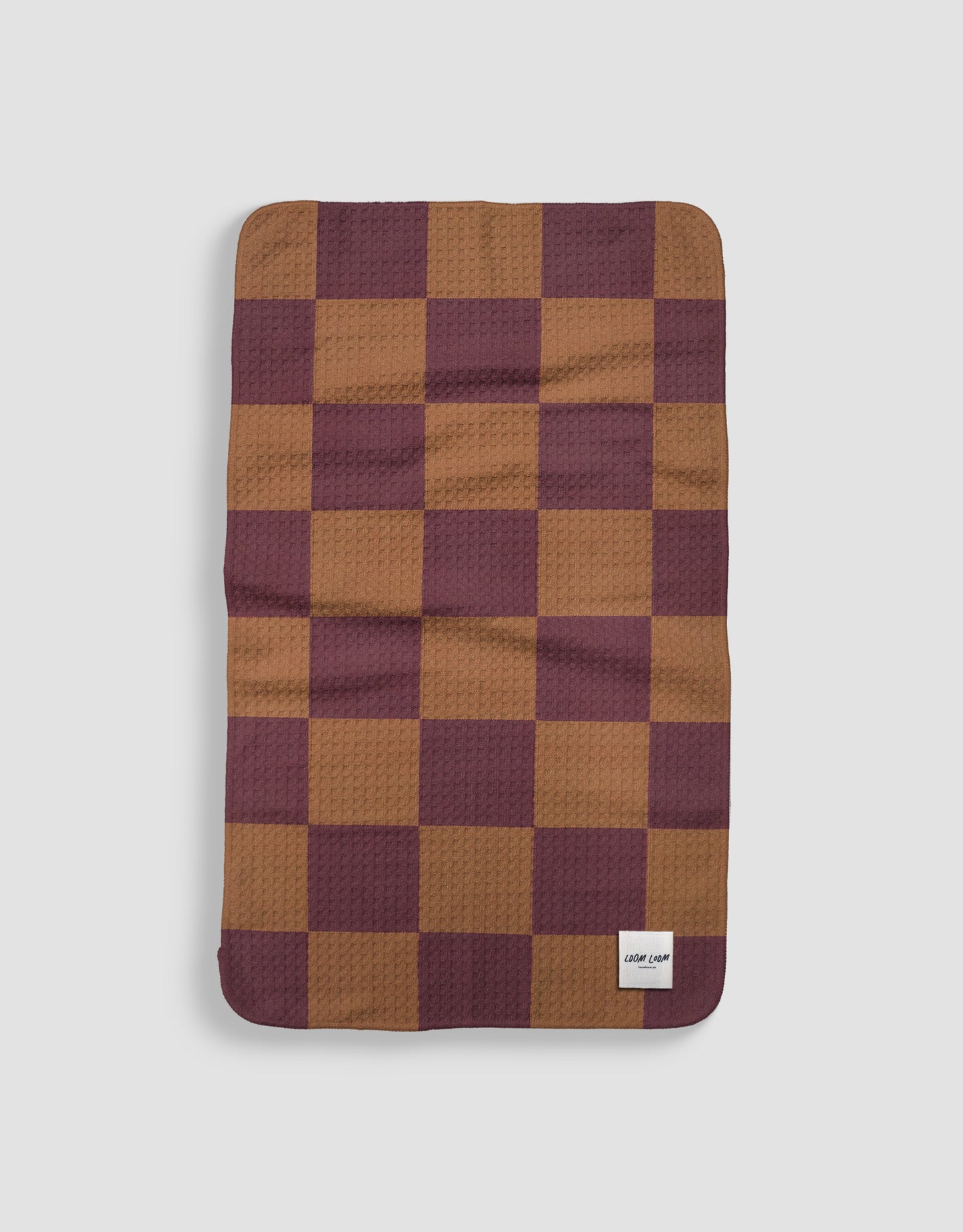 Loom Loom Kitchen Tea Towel - Maroon Gold Checkerboard Pattern Print Eco Microfiber Waffle Woven Towels