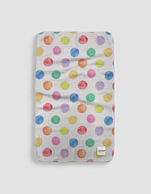 Loom Loom Kitchen Tea Towel - Rainbow Watercolor Polka Dots Pattern Print Eco Microfiber Waffle Woven Towels