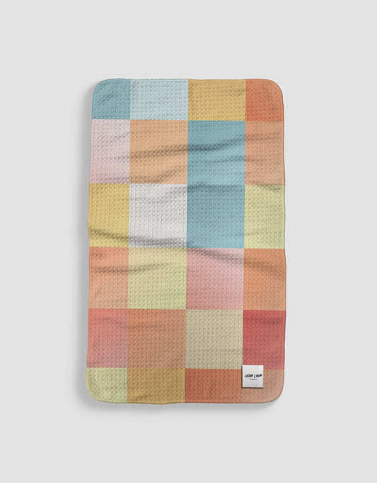 Loom Loom Kitchen Tea Towel - Pastel Multi Color Blocks Pattern Print Eco Microfiber Waffle Woven Towel