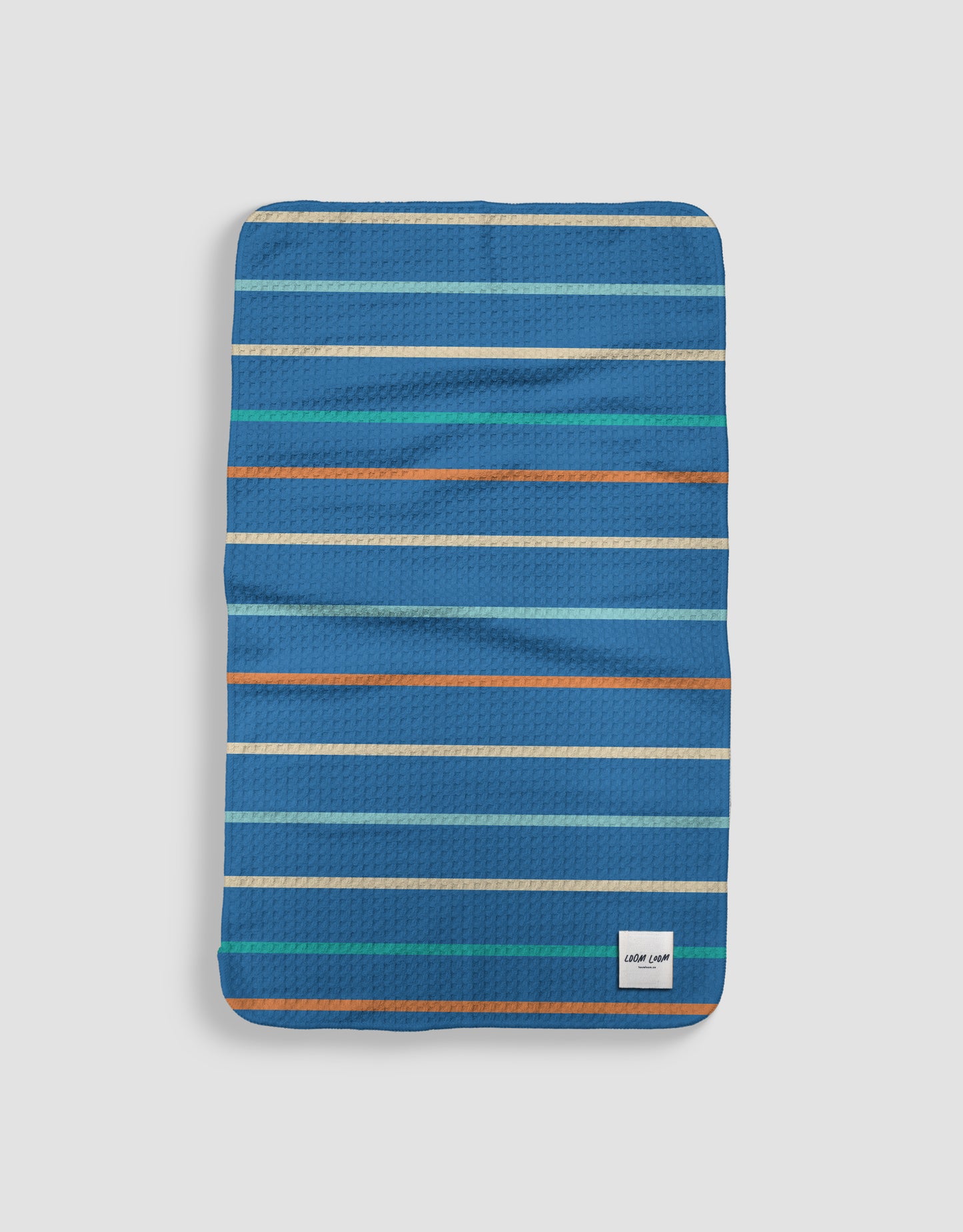 Loom Loom Kitchen Tea Towel - Blue Orange Green Stripes Pattern Print Eco Microfiber Waffle Woven Towels