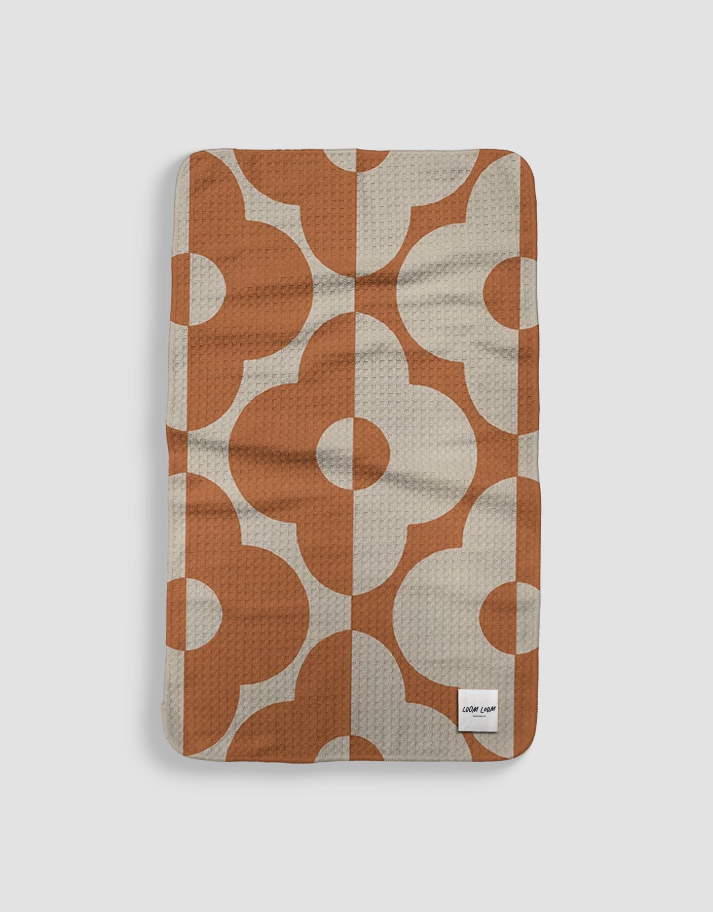 Loom Loom Kitchen Tea Towel - Orange White Flowers Modern Minimal Pattern Print Eco Microfiber Waffle Woven Towels