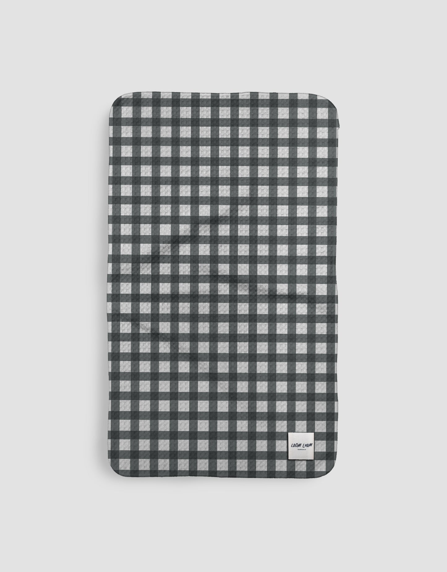 Loom Loom Kitchen Tea Towel - Black White Gingham Plaid Pattern Eco Microfiber Waffle Woven Towels