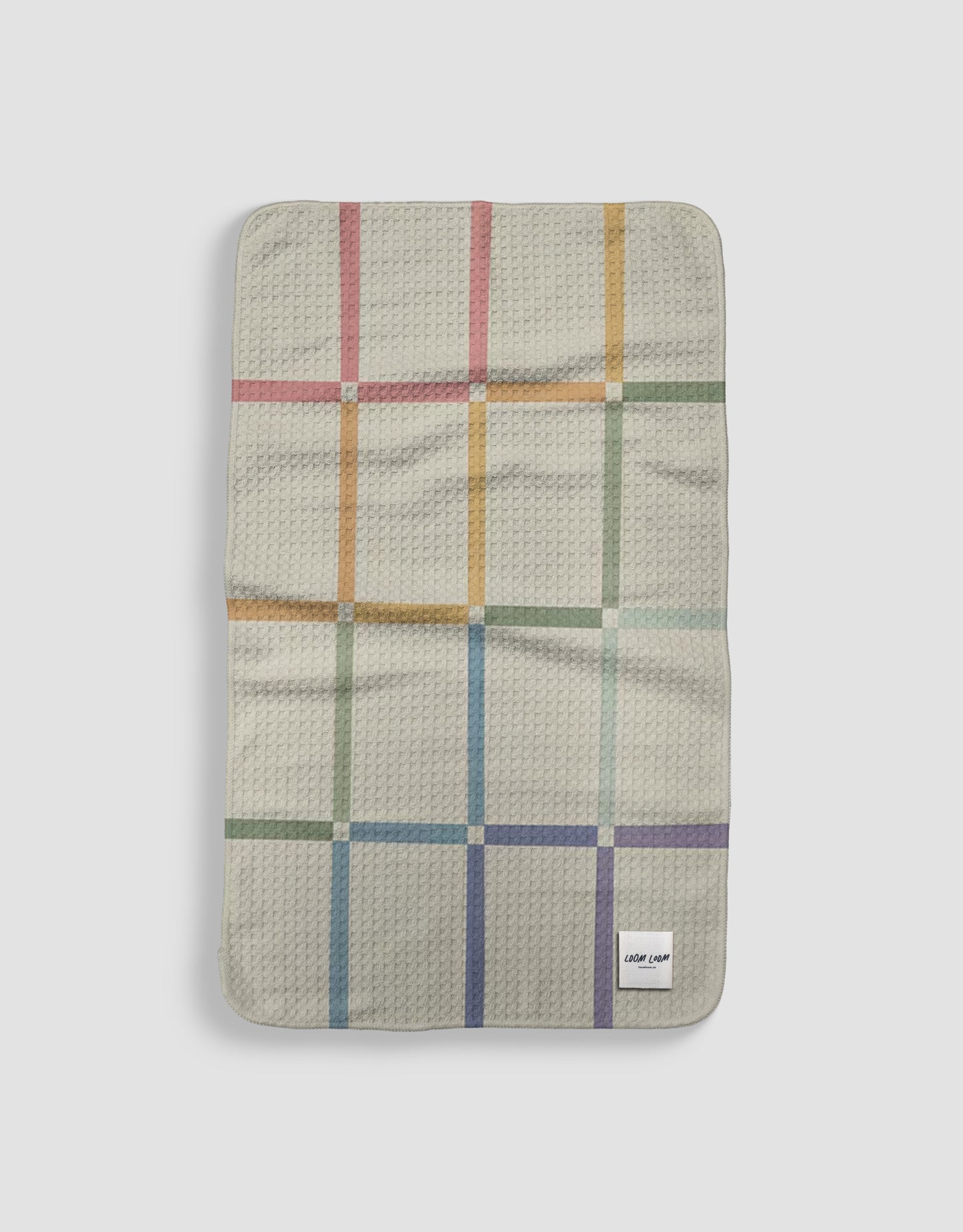 Loom Loom Kitchen Tea Towel - Rainbow Gradient Grid Pattern Print Eco Microfiber Waffle Woven Towels