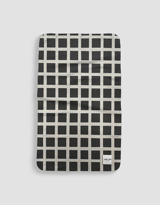 Loom Loom Kitchen Tea Towel - Black White Bold Grid Print Eco Microfiber Waffle Woven Towels