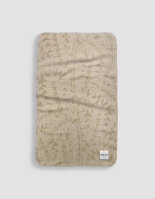 Loom Loom Kitchen Tea Towel - Tan Leafy Leaves Floral Pattern Print Eco Microfiber Waffle Woven Towels