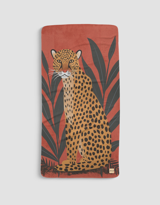 Loom Loom Bath Beach Towel - Spotted Jaguar Illustration Drawing Print Eco Microfiber Waffle Woven Towels