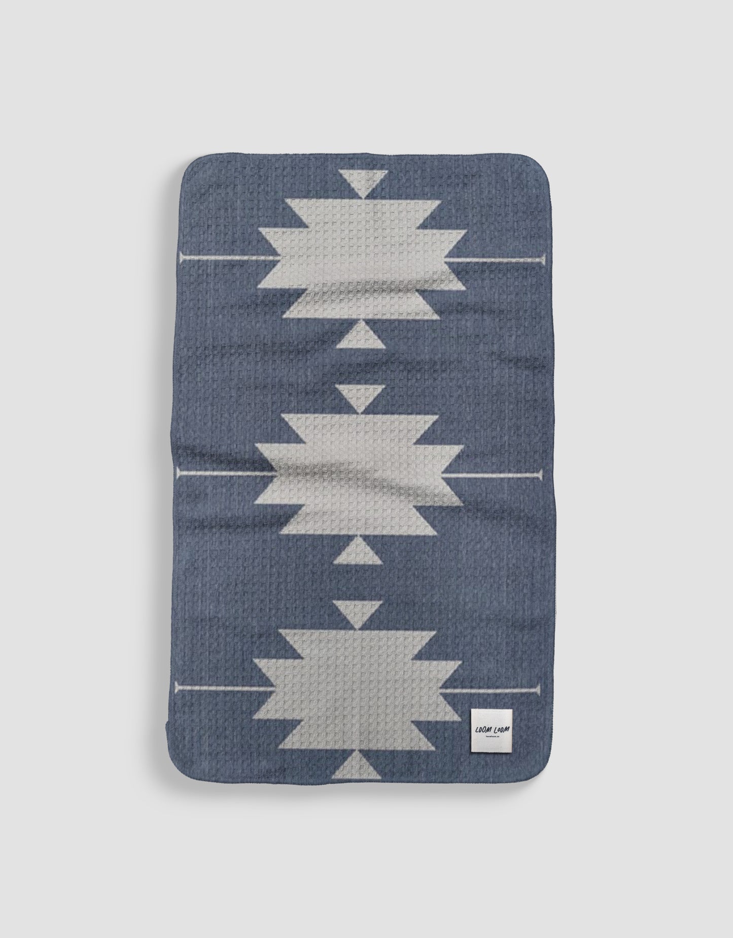 Loom Loom Kitchen Tea Towel - Navy Blue White Southwest Native American Pattern Printed Eco Microfiber Waffle Woven Towels