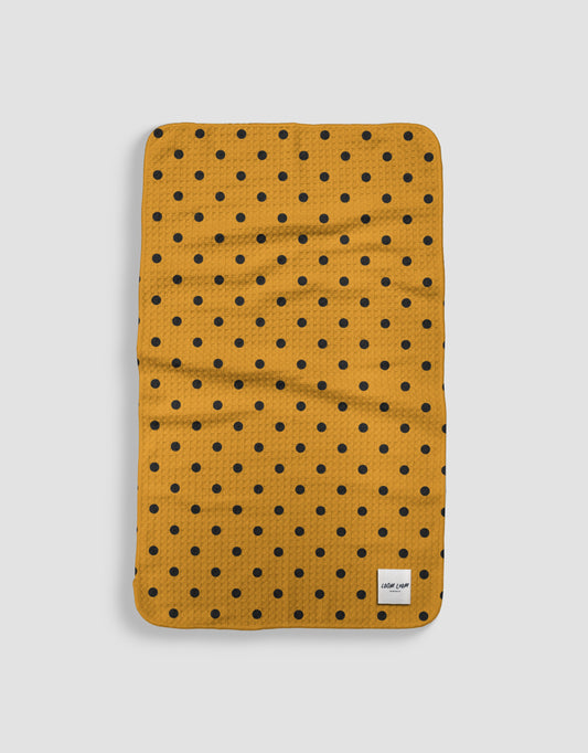 Loom Loom Kitchen Tea Towel - Orange Black Polka Dots Halloween Pattern Print Eco Microfiber Waffle Woven Towel