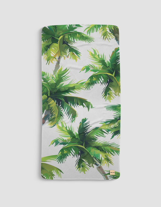 Loom Loom Bath Beach Towel - Green Blue Tropical Palm Tree Pattern Print Eco Microfiber Waffle Woven Towels