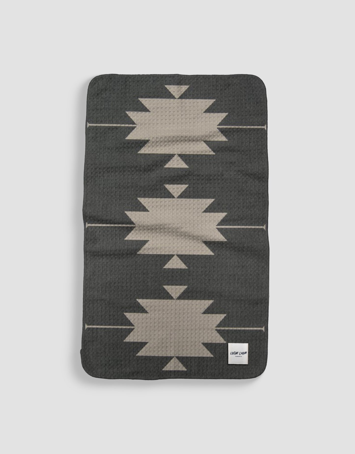 Loom Loom Kitchen Tea Towel - Grey White Southwest Native American Pattern Printed Eco Microfiber Waffle Woven Towels