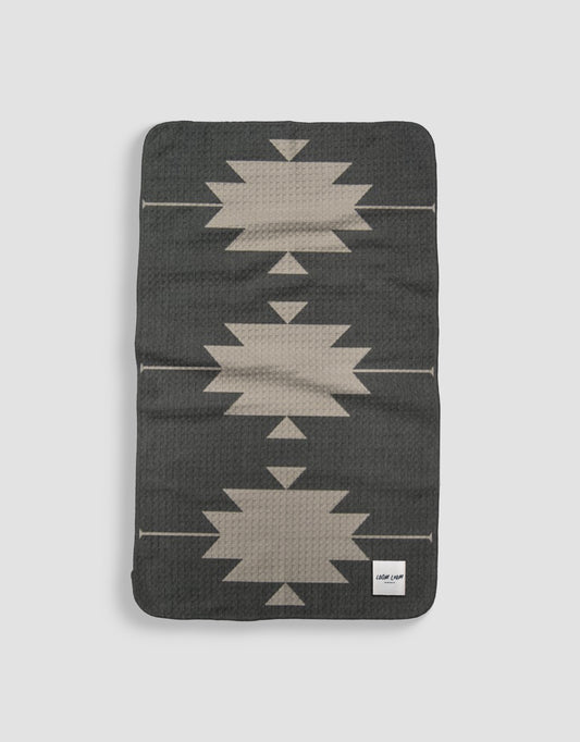 Loom Loom Kitchen Tea Towel - Grey White Southwest Native American Pattern Printed Eco Microfiber Waffle Woven Towels