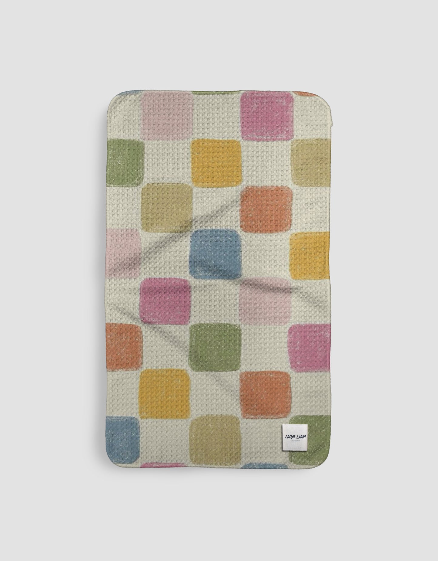 Loom Loom Kitchen Tea Towel - Hand Drawn Colorful Checkerboard Pattern Print Eco Microfiber Waffle Woven Towel