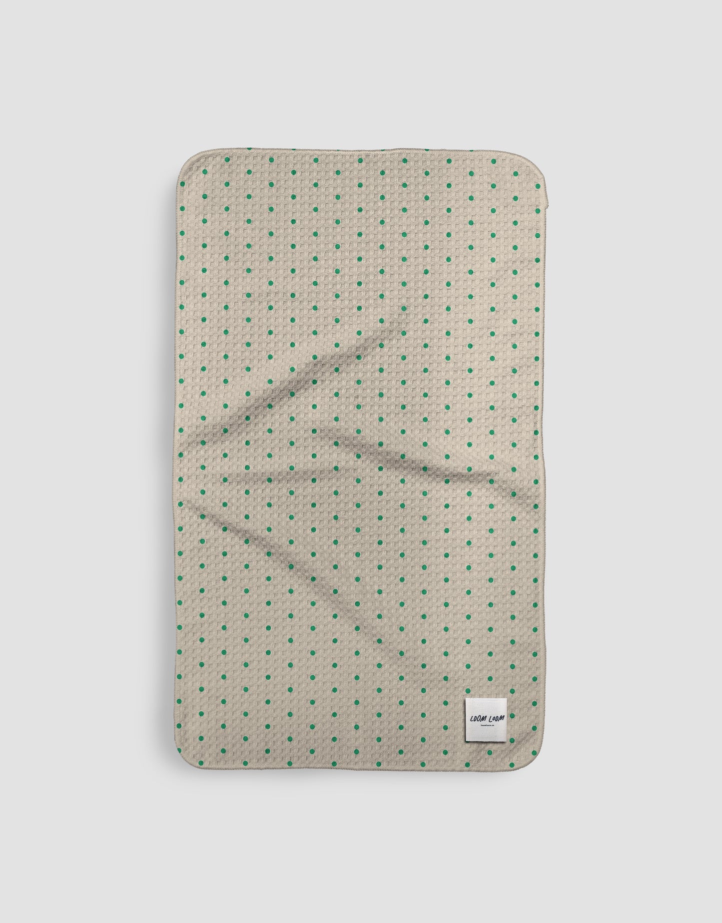 Loom Loom Kitchen Tea Towel - Tan Green Small Polka Dots Pattern Print Eco Microfiber Waffle Woven Towels