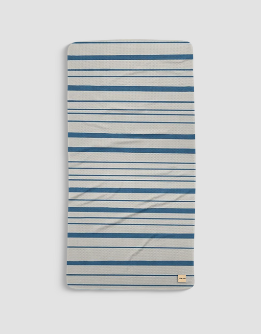 Loom Loom Bath Beach Towel - Navy Blue White Thick Thin Striped Pattern Print Eco Microfiber Waffle Woven Towels