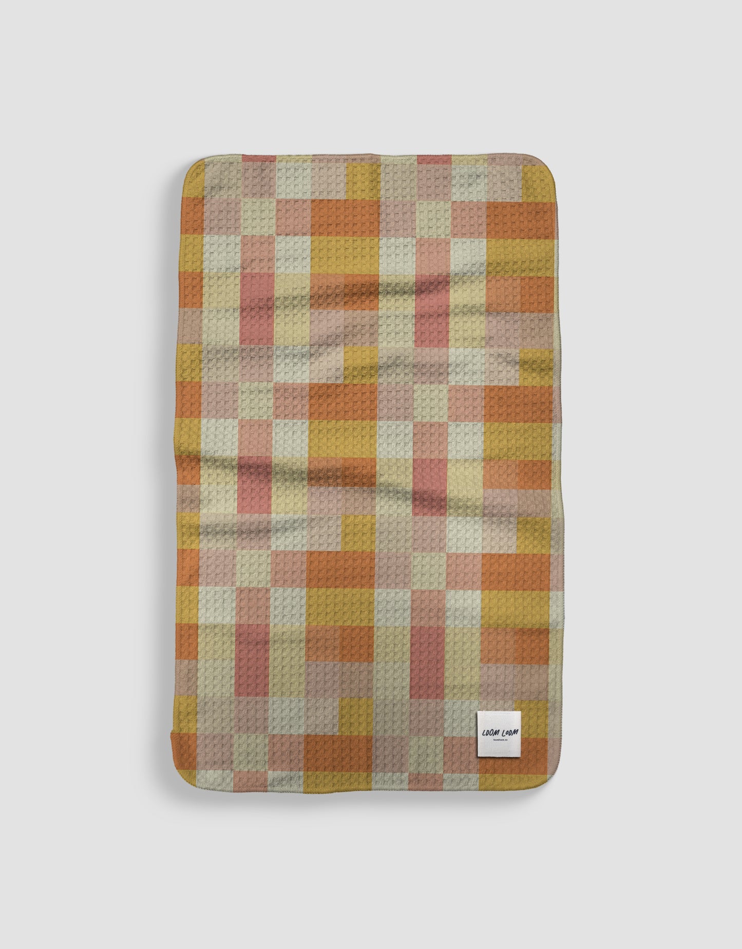 Loom Loom Kitchen Tea Towel - Warm Checkerboard Pattern Print Eco Microfiber Waffle Woven Towels