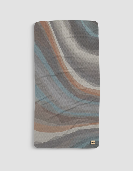 Loom Loom Bath Beach Towel - Red Grey Blue Warm Tones Watercolor Waves Pattern Print Eco Microfiber Waffle Woven Towels